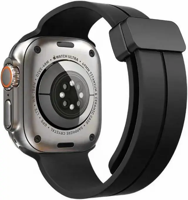 Alt view image 2 of 7 - Premium Silicone Band with Magnetic Buckle for Apple Watch 41mm / 40mm / 38mm - Black