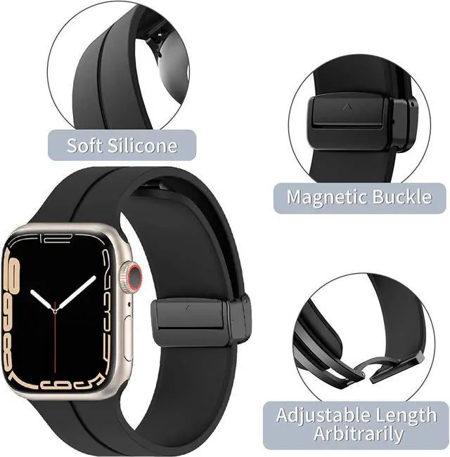 Alt view image 5 of 7 - Premium Silicone Band with Magnetic Buckle for Apple Watch 41mm / 40mm / 38mm - Black