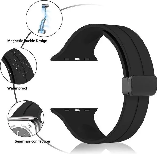 Alt view image 6 of 7 - Premium Silicone Band with Magnetic Buckle for Apple Watch 41mm / 40mm / 38mm - Black