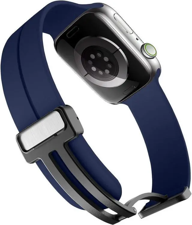 Alt view image 4 of 7 - Premium Silicone Band with Magnetic Buckle for Apple Watch 41mm / 40mm / 38mm - Blue