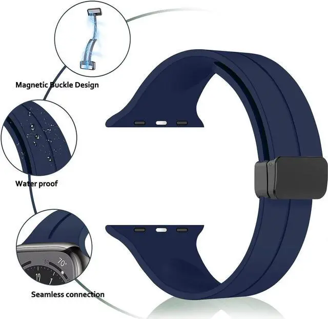 Alt view image 5 of 7 - Premium Silicone Band with Magnetic Buckle for Apple Watch 41mm / 40mm / 38mm - Blue