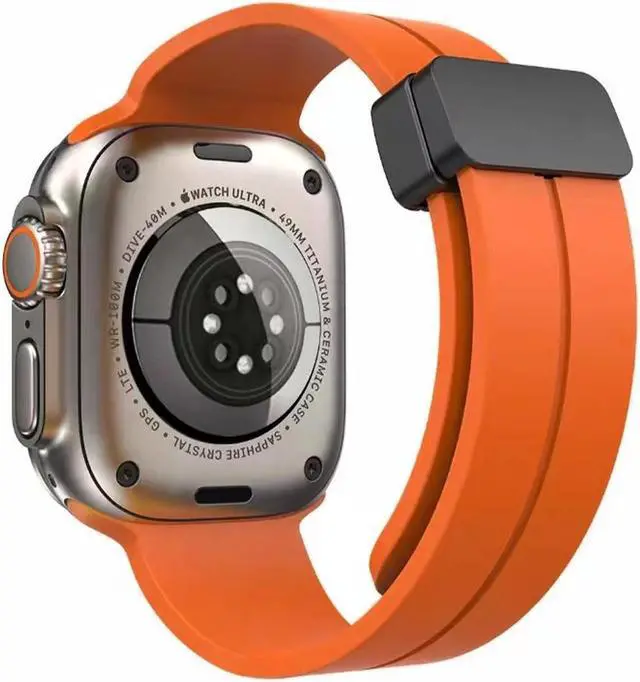 Alt view image 2 of 7 - Premium Silicone Band with Magnetic Buckle for Apple Watch 41mm / 40mm / 38mm - Orange