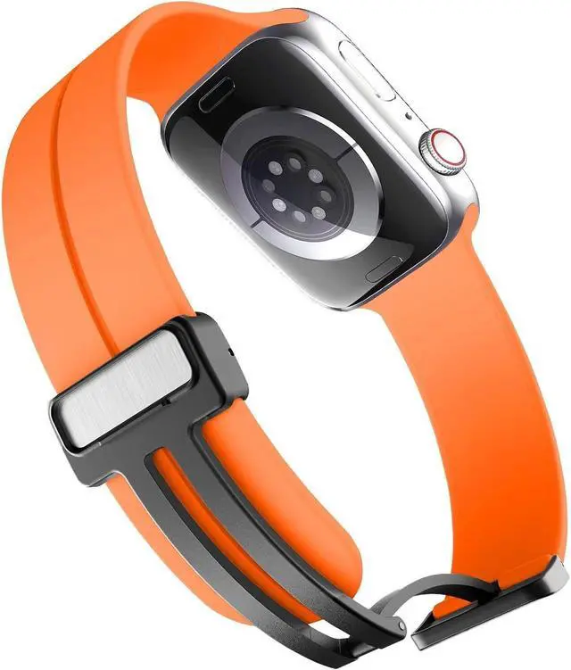 Alt view image 4 of 7 - Premium Silicone Band with Magnetic Buckle for Apple Watch 41mm / 40mm / 38mm - Orange