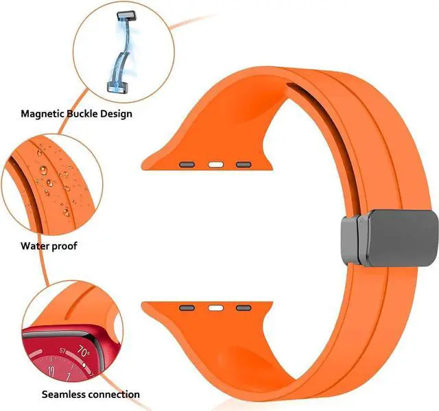 Alt view image 5 of 7 - Premium Silicone Band with Magnetic Buckle for Apple Watch 41mm / 40mm / 38mm - Orange