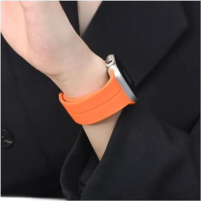 Alt view image 6 of 7 - Premium Silicone Band with Magnetic Buckle for Apple Watch 41mm / 40mm / 38mm - Orange