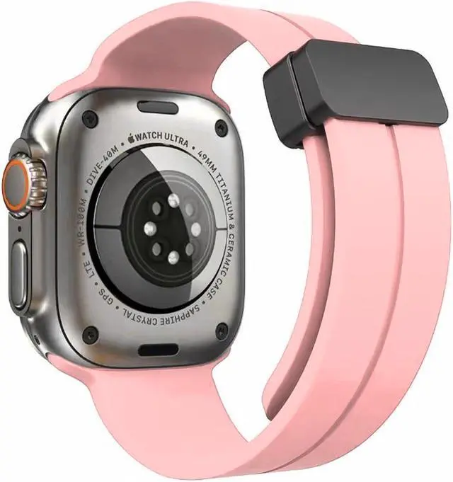 Alt view image 2 of 7 - Premium Silicone Band with Magnetic Buckle for Apple Watch 41mm / 40mm / 38mm - Pink