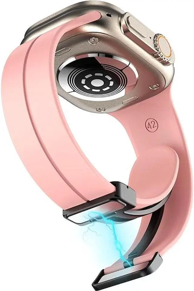 Alt view image 3 of 7 - Premium Silicone Band with Magnetic Buckle for Apple Watch 41mm / 40mm / 38mm - Pink
