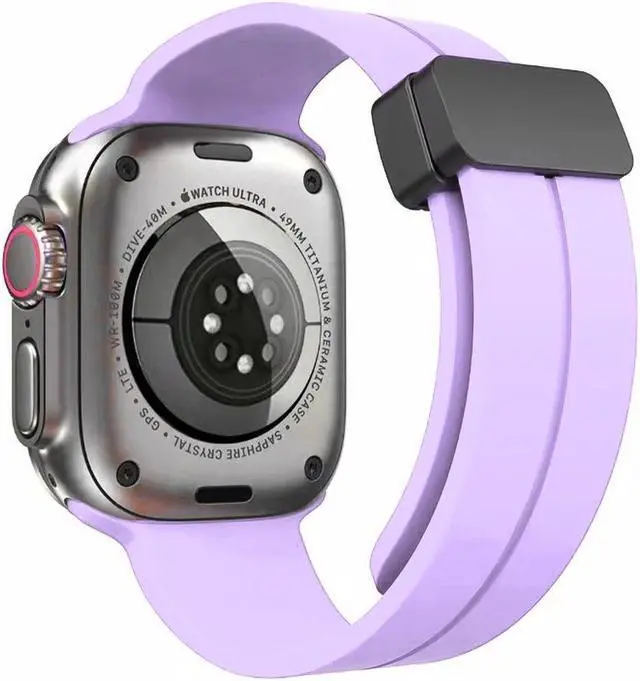 Alt view image 2 of 6 - Premium Silicone Band with Magnetic Buckle for Apple Watch 41mm / 40mm / 38mm - Purple