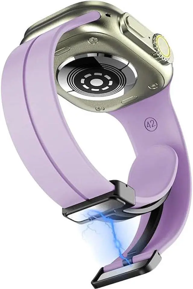 Alt view image 3 of 6 - Premium Silicone Band with Magnetic Buckle for Apple Watch 41mm / 40mm / 38mm - Purple