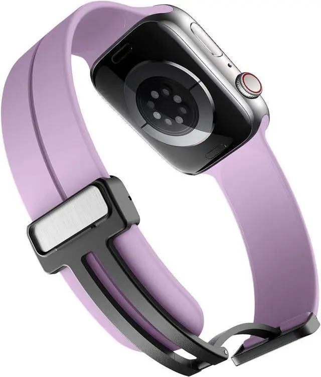 Alt view image 4 of 6 - Premium Silicone Band with Magnetic Buckle for Apple Watch 41mm / 40mm / 38mm - Purple