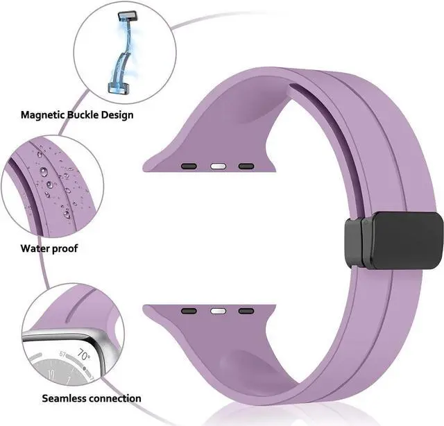 Alt view image 5 of 6 - Premium Silicone Band with Magnetic Buckle for Apple Watch 41mm / 40mm / 38mm - Purple