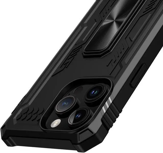 Alt view image 4 of 4 - Military Grade Hybrid Case with Kickstand for iPhone 15 Pro Max - Black