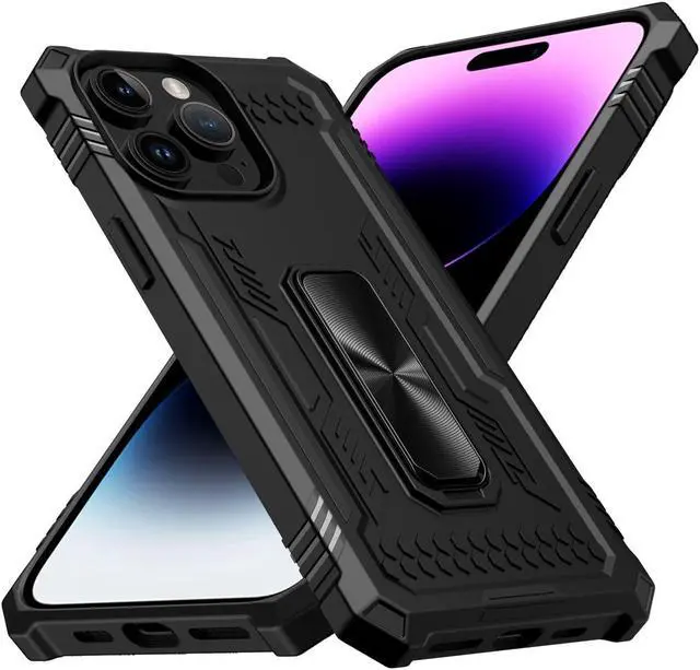 Alt view image 3 of 4 - Military Grade Hybrid Case with Kickstand for iPhone 15 Pro Max - Black