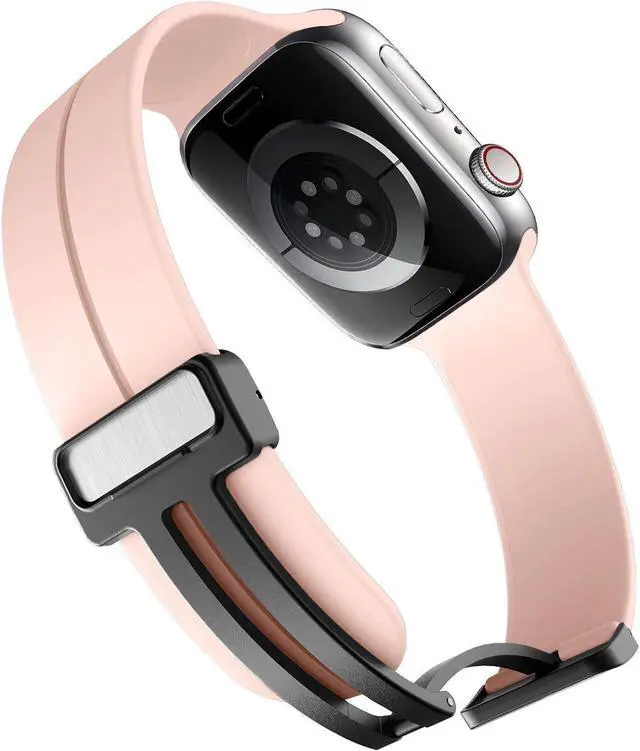Alt view image 3 of 6 - Premium Silicone Band with Magnetic Buckle for Apple Watch 41mm / 40mm / 38mm - Rose Gold