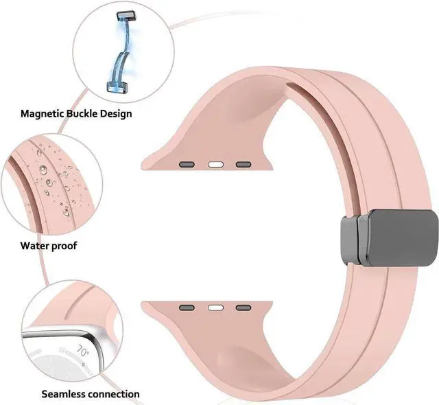 Alt view image 4 of 6 - Premium Silicone Band with Magnetic Buckle for Apple Watch 41mm / 40mm / 38mm - Rose Gold