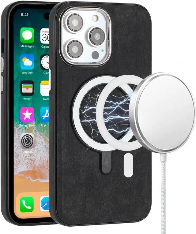 Main image of MagSafe Compatible Premium Leather Case for iPhone 14 Pro Max - Black