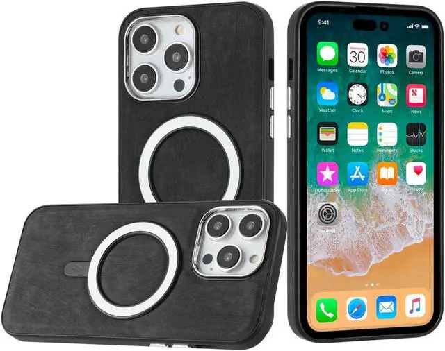 Alt view image 2 of 3 - MagSafe Compatible Premium Leather Case for iPhone 14 Pro Max - Black