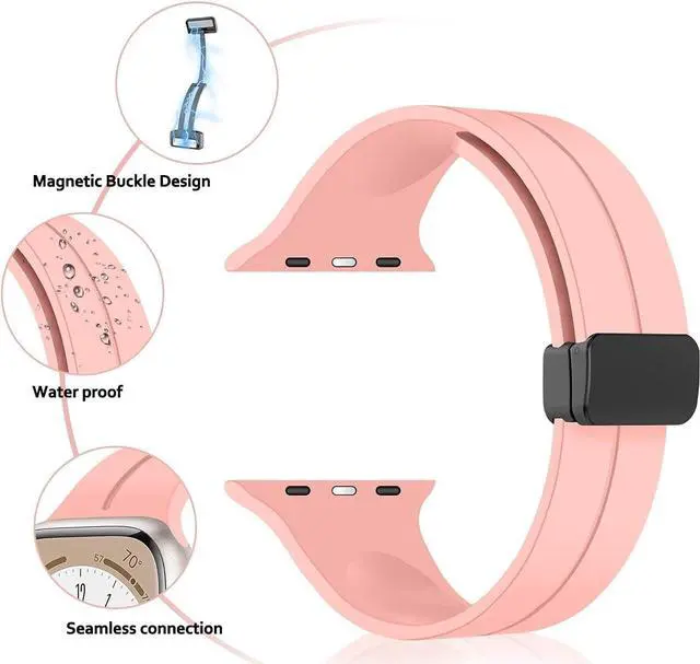 Alt view image 5 of 7 - Premium Silicone Band with Magnetic Buckle for Apple Watch 41mm / 40mm / 38mm - Pink