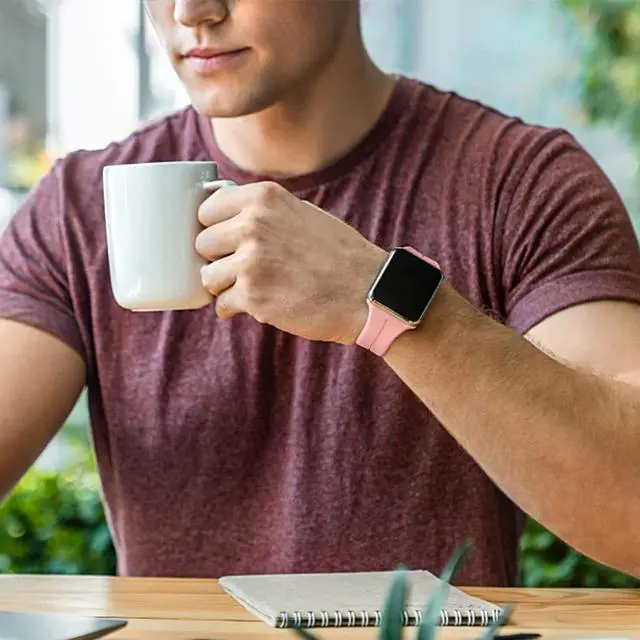 Alt view image 6 of 7 - Premium Silicone Band with Magnetic Buckle for Apple Watch 41mm / 40mm / 38mm - Pink