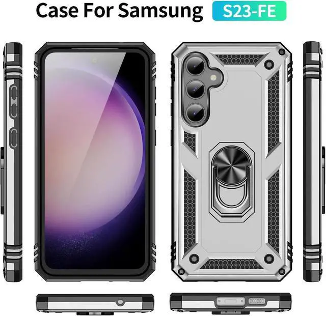 Alt view image 4 of 7 - Military Grade Hybrid Case with Ring Grip for Samsung Galaxy S23 FE - Silver