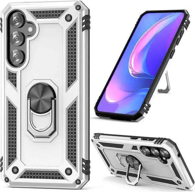 Alt view image 5 of 7 - Military Grade Hybrid Case with Ring Grip for Samsung Galaxy S23 FE - Silver