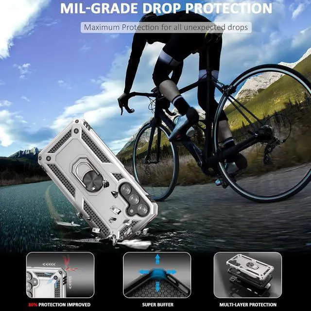 Alt view image 2 of 7 - Military Grade Hybrid Case with Ring Grip for Samsung Galaxy S23 FE - Silver