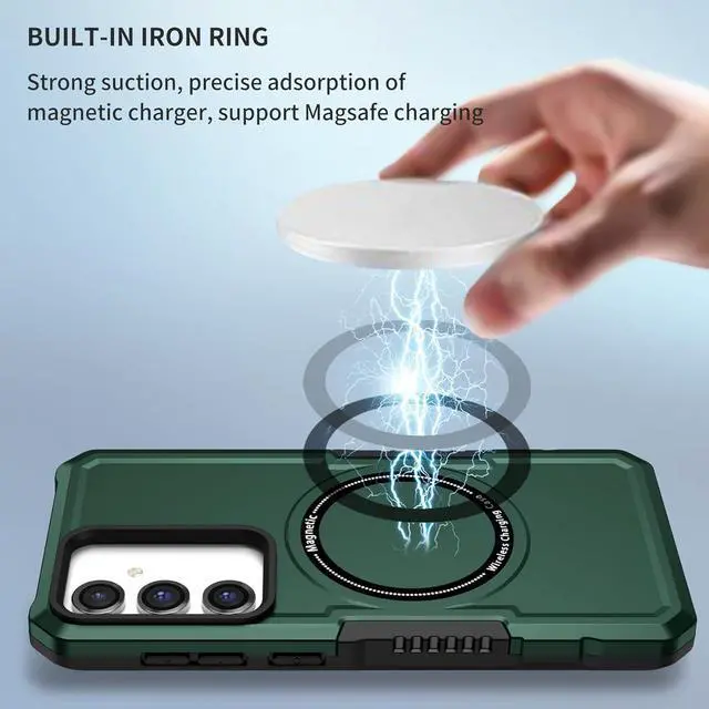 Alt view image 2 of 7 - Shockproof Hybrid Case with MagSafe Magnetic Ring for Samsung Galaxy S23 FE - Green