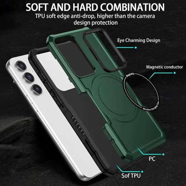 Alt view image 4 of 7 - Shockproof Hybrid Case with MagSafe Magnetic Ring for Samsung Galaxy S23 FE - Green