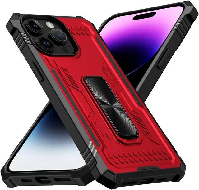Alt view image 3 of 4 - Military Grade Hybrid Case with Kickstand for iPhone 15 Plus - Red