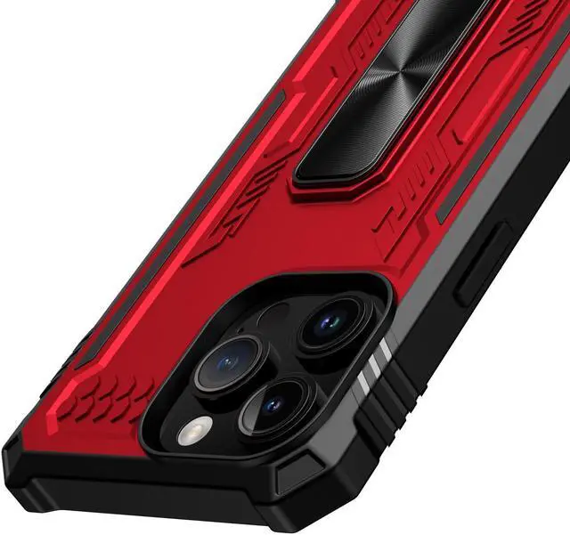 Alt view image 4 of 4 - Military Grade Hybrid Case with Kickstand for iPhone 15 Plus - Red