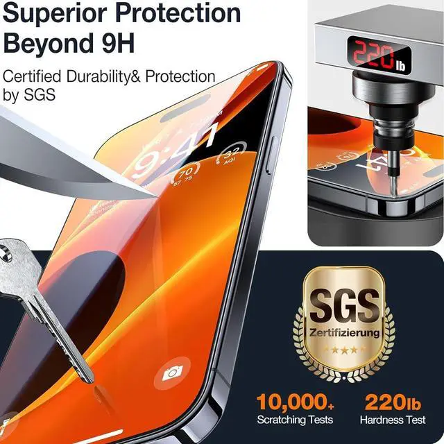 Alt view image 6 of 7 - Tough Metallic Hybrid Case with Ring Grip and 3-Pack Tempered Glass Screen Protectors for iPhone 15 Pro - Purple