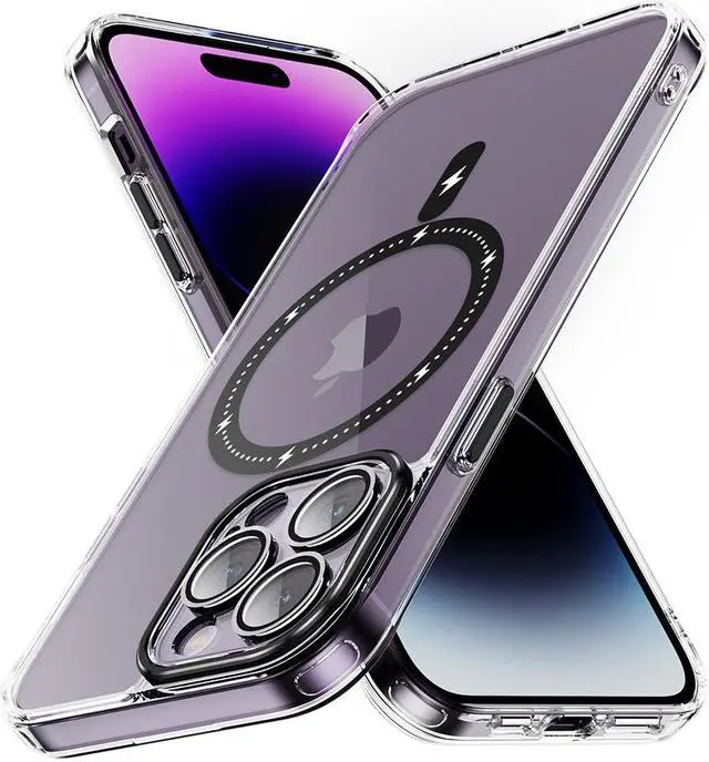Alt view image 4 of 7 - MagSafe Compatible Acrylic Crystal Case with Camera Lens Protector for iPhone 15 Pro - Black
