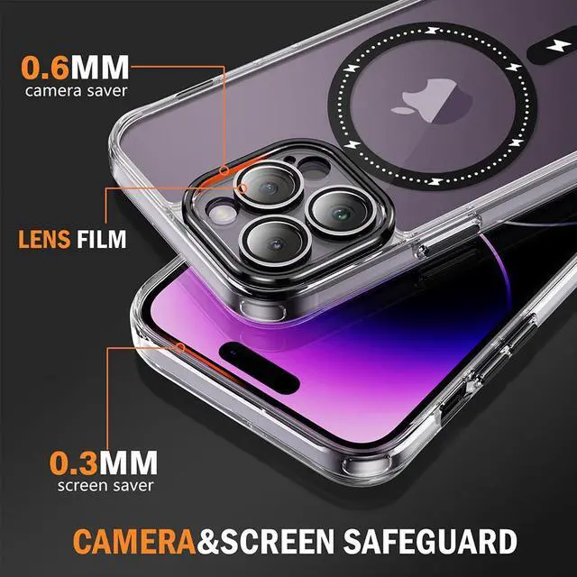 Alt view image 7 of 7 - MagSafe Compatible Acrylic Crystal Case with Camera Lens Protector for iPhone 15 Pro - Black