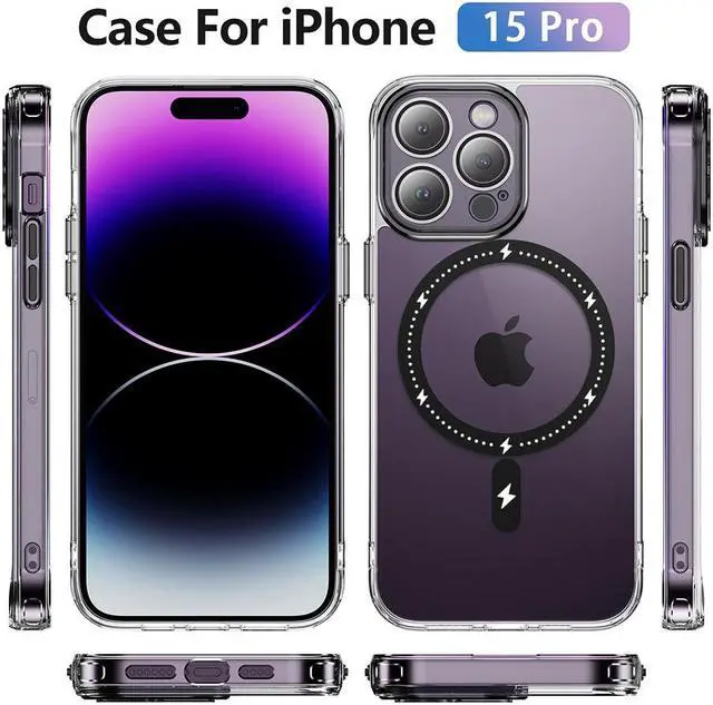 Alt view image 6 of 7 - MagSafe Compatible Acrylic Crystal Case with Camera Lens Protector for iPhone 15 Pro - Black