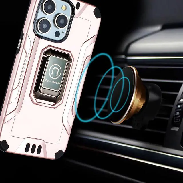 Alt view image 3 of 7 - Tough Metallic Hybrid Case with Ring Grip and 3-Pack Tempered Glass Screen Protectors for iPhone 15 Pro - Rose Gold