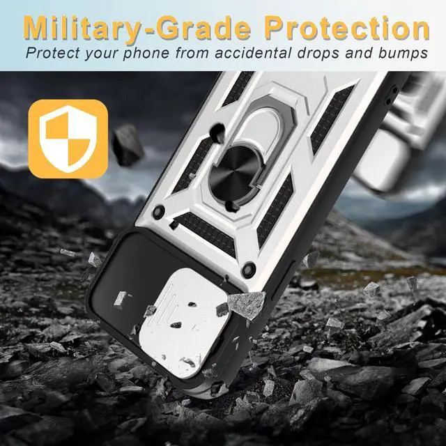 Alt view image 2 of 7 - Elite Series Hybrid Case with Ring Grip and Camera Lens Cover for iPhone 15 Pro - Silver