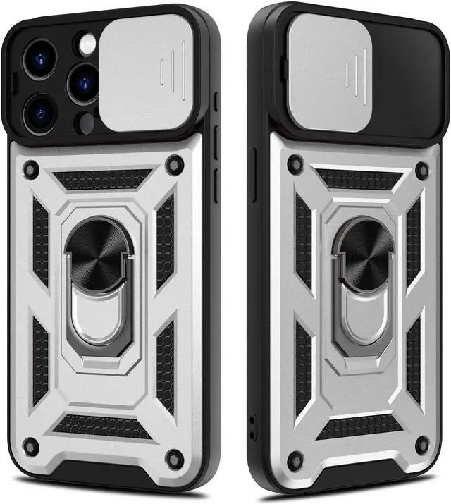 Alt view image 4 of 7 - Elite Series Hybrid Case with Ring Grip and Camera Lens Cover for iPhone 15 Pro - Silver