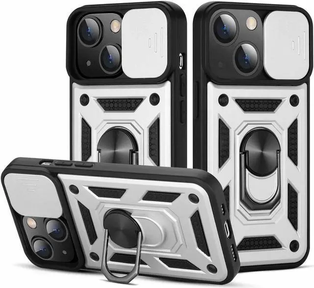 Alt view image 5 of 7 - Elite Series Hybrid Case with Ring Grip and Camera Lens Cover for iPhone 15 Pro - Silver