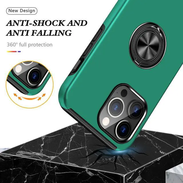 Alt view image 2 of 7 - 360 Rotating Ring Grip Hybrid Case for iPhone 15 Pro Max - Green