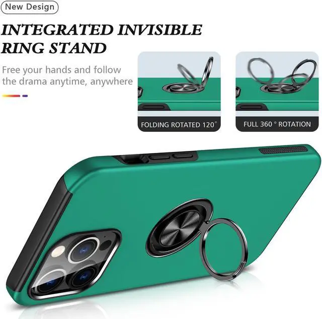 Alt view image 3 of 7 - 360 Rotating Ring Grip Hybrid Case for iPhone 15 Pro Max - Green