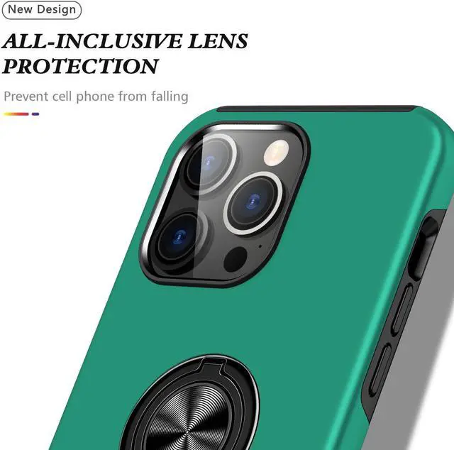 Alt view image 6 of 7 - 360 Rotating Ring Grip Hybrid Case for iPhone 15 Pro Max - Green
