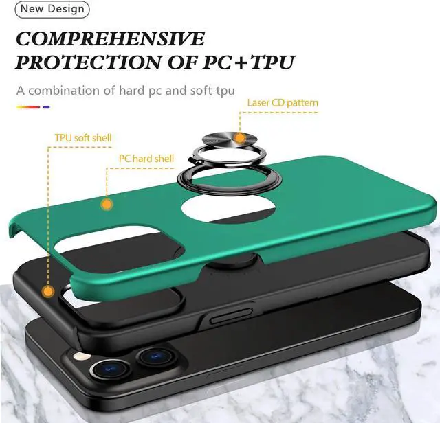 Alt view image 5 of 7 - 360 Rotating Ring Grip Hybrid Case for iPhone 15 Pro Max - Green