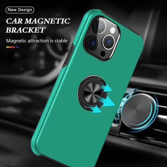 Alt view image 7 of 7 - 360 Rotating Ring Grip Hybrid Case for iPhone 15 Pro Max - Green