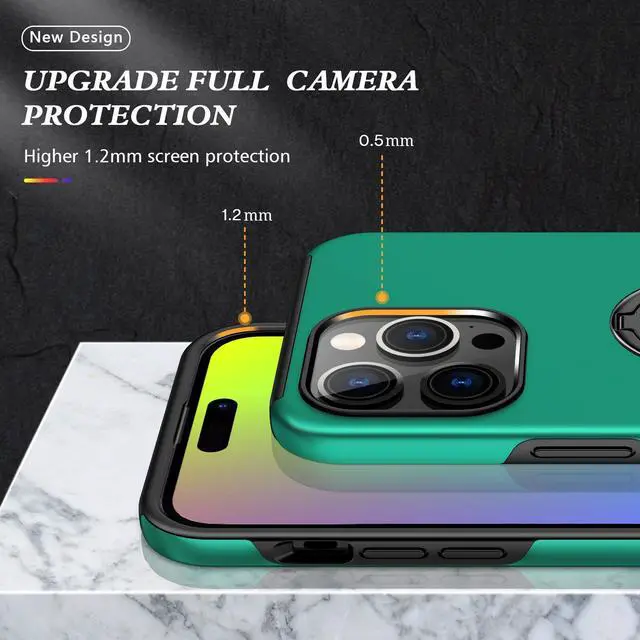 Alt view image 4 of 7 - 360 Rotating Ring Grip Hybrid Case for iPhone 15 Pro Max - Green
