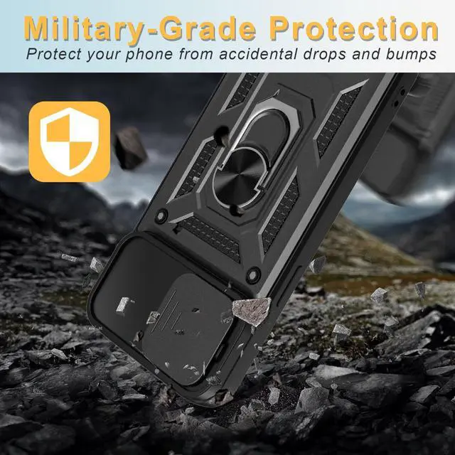 Alt view image 2 of 7 - Elite Series Hybrid Case with Ring Grip and Camera Lens Cover for iPhone 15 Pro Max - Black