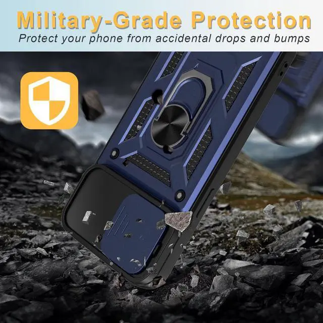 Alt view image 2 of 7 - Elite Series Hybrid Case with Ring Grip and Camera Lens Cover for iPhone 15 Pro Max - Blue