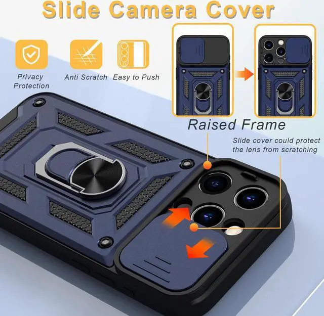 Alt view image 7 of 7 - Elite Series Hybrid Case with Ring Grip and Camera Lens Cover for iPhone 15 Pro Max - Blue