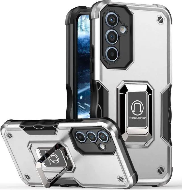 Main image of Military Grade Shockproof Hybrid Armor Case with Ring Grip for Samsung Galaxy S23 FE - Silver