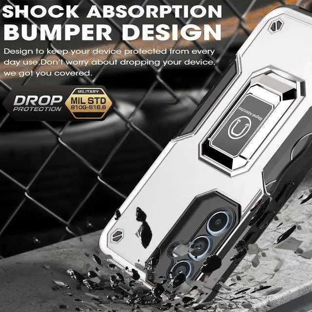 Alt view image 2 of 7 - Military Grade Shockproof Hybrid Armor Case with Ring Grip for Samsung Galaxy S23 FE - Silver
