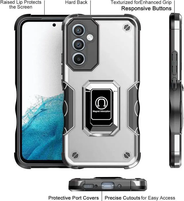 Alt view image 4 of 7 - Military Grade Shockproof Hybrid Armor Case with Ring Grip for Samsung Galaxy S23 FE - Silver